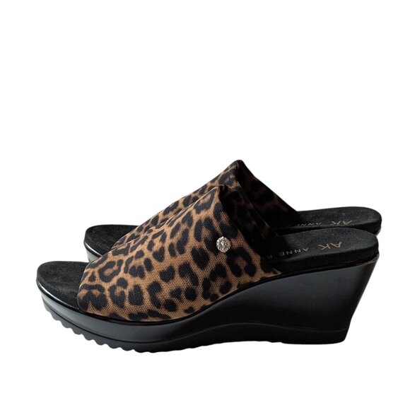 Anne Klein Rellin Brown/Black Leopard Print Mesh Wedge Heel Sandal Size 8 NWOB - Picture 4 of 9